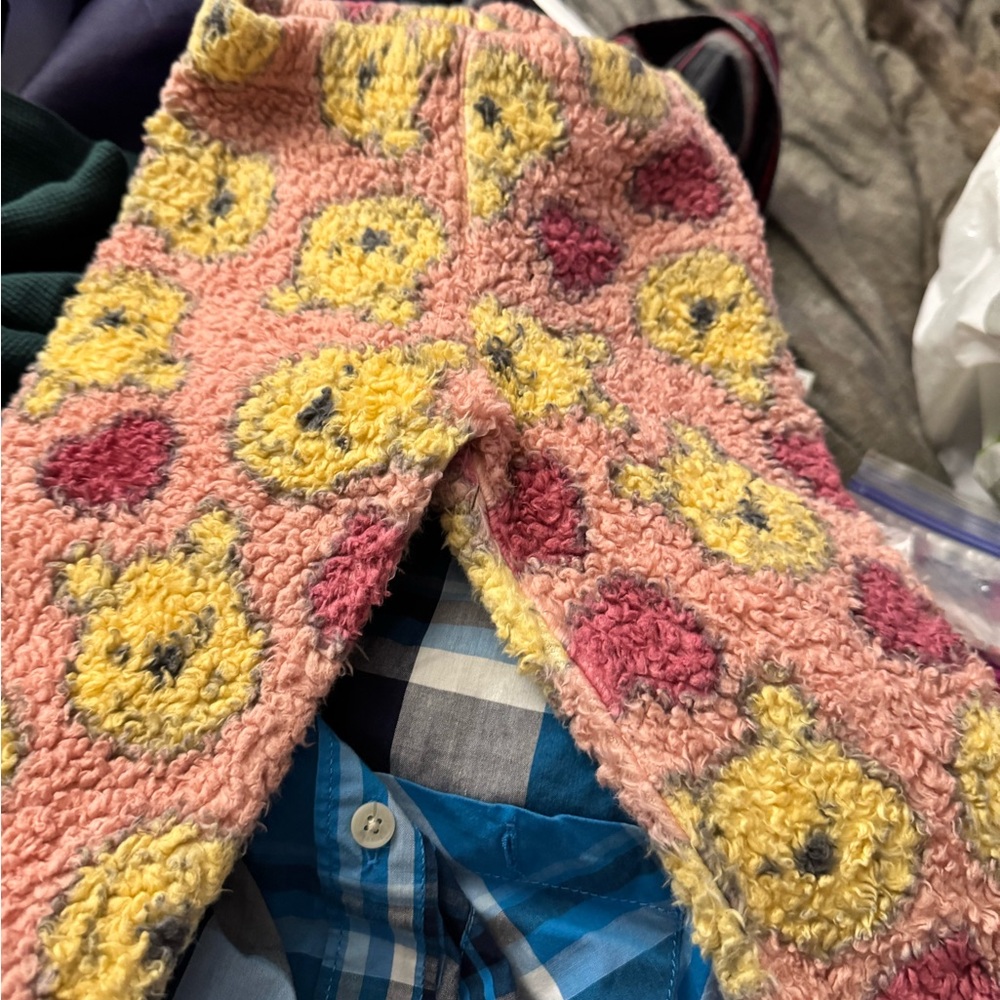 Kids Fuzzy Animal Print Pants - Pink and Yellow